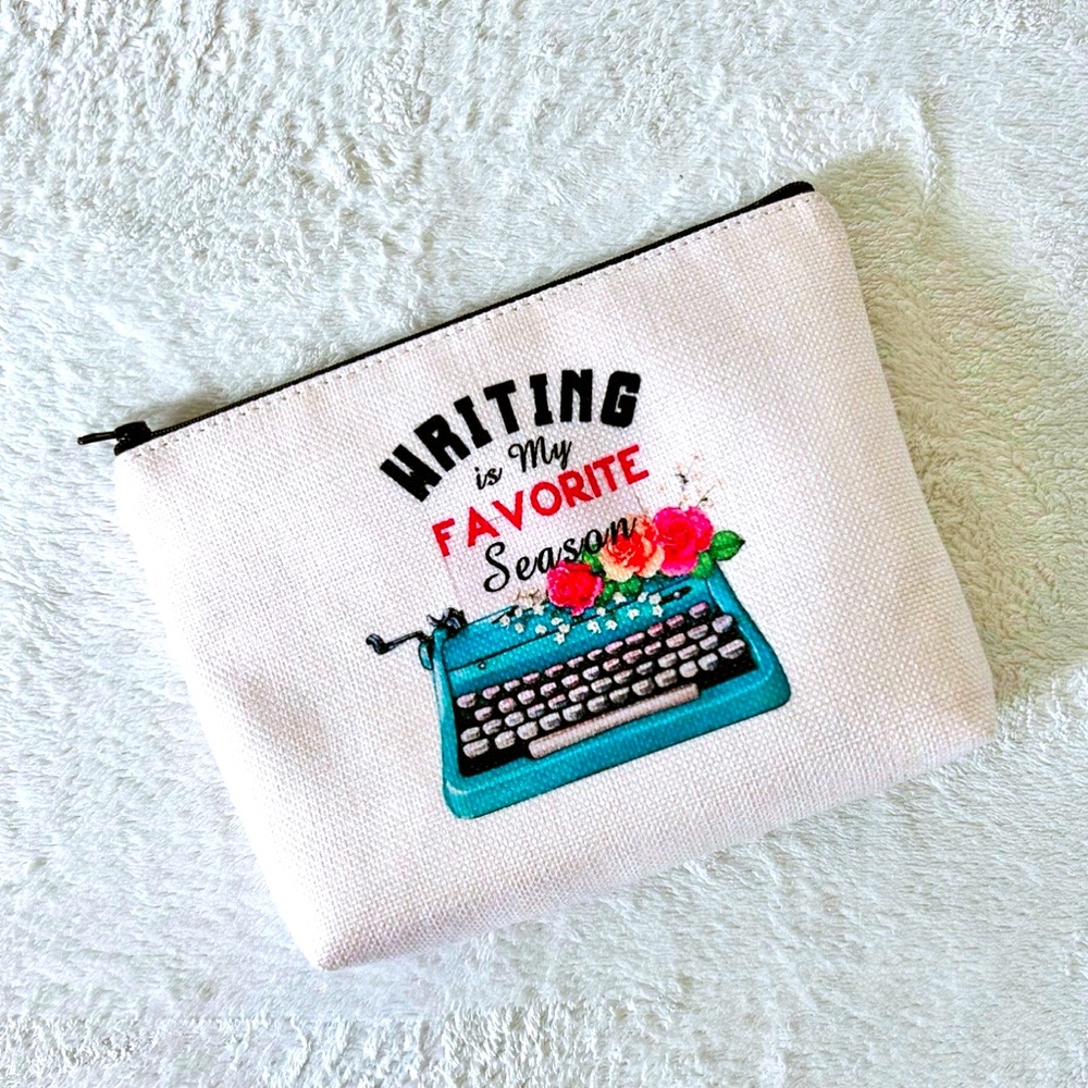 “writing is my favorite season” novelty make up bag